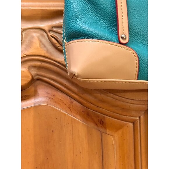 Tignanello Turquoise & Beige Pebbled Leather Convertible Bag w Front Pocket Adj - Picture 7 of 13